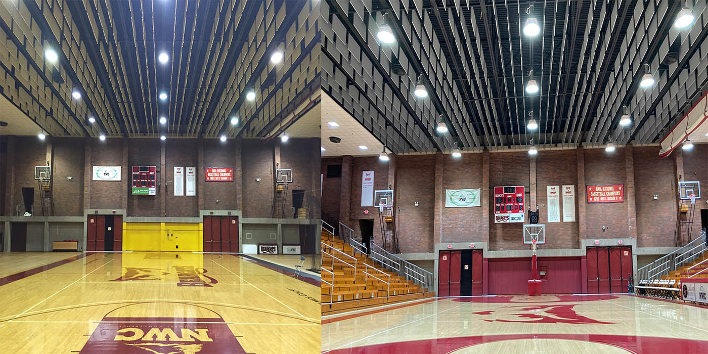 Lights and sound baffles were replaced in Cone Field House