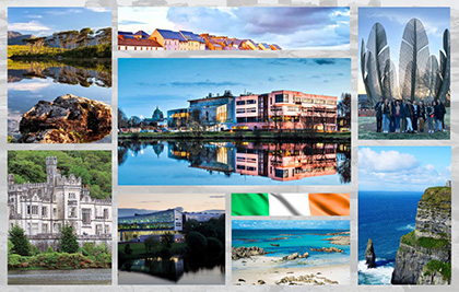 A collage of Galway, Ireland depicting landscapes, architecture, and the beauty of the city