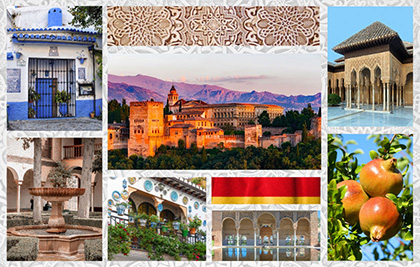 A collage of Granada, Spain featuring local destinations, architecture, and the personality of the city