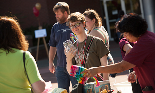 Students browse for household supplies at the Panhellenic Council's rummage sale in Jackson Plaza.  