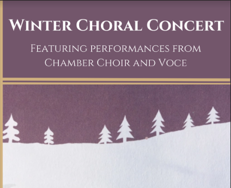 winter scene with words repeating the name & performers of the winter concert