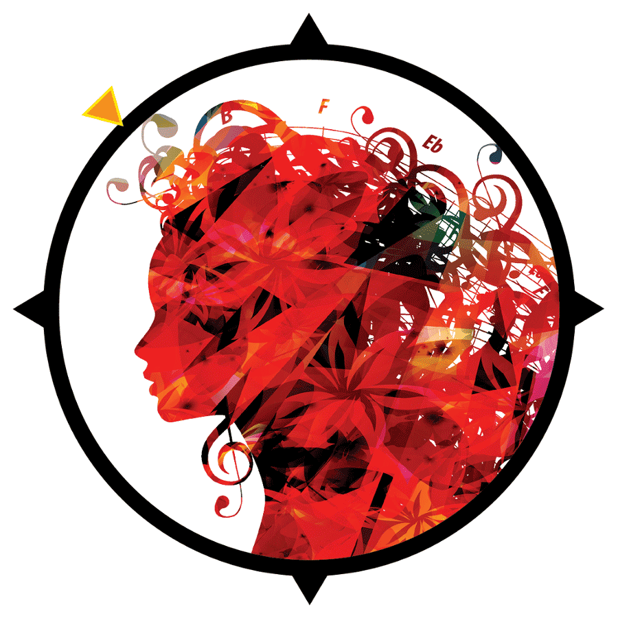 FEMMES logo, abstract woman made of music inages