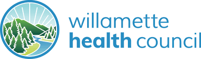 logo of Willamette Heath council with picture mountains and river