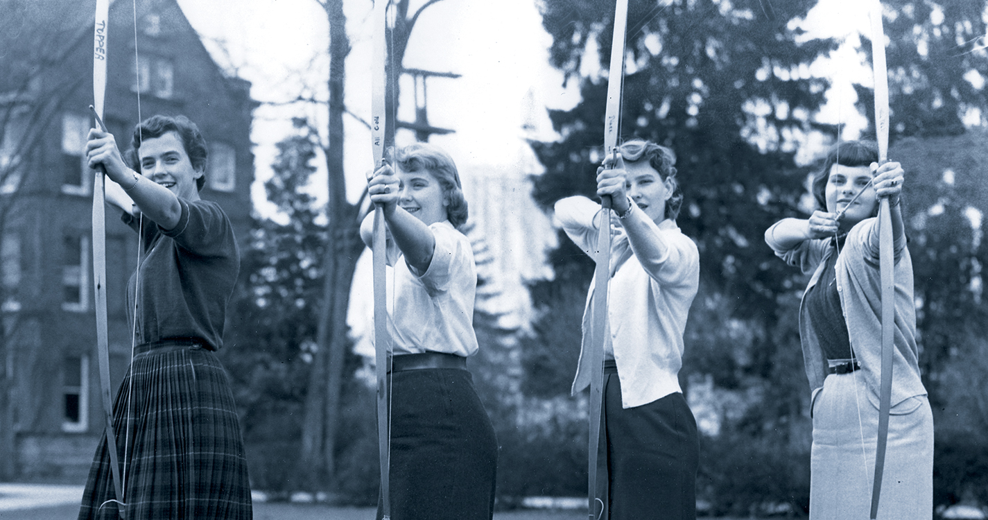 Members of the women’s archery team in the 1950s.