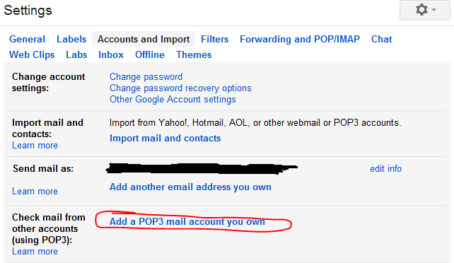 Add a POP3 mail account you own